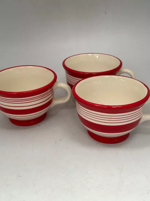 Set x3 Large Laura Ashley Home Red & White Striped Cappuccino Mugs Cups #LH
