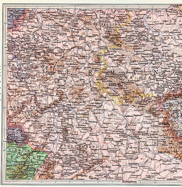 1956 Germany Map Czechoslovakia Mannheim Leipzig Dresden Stuttgart Prague
