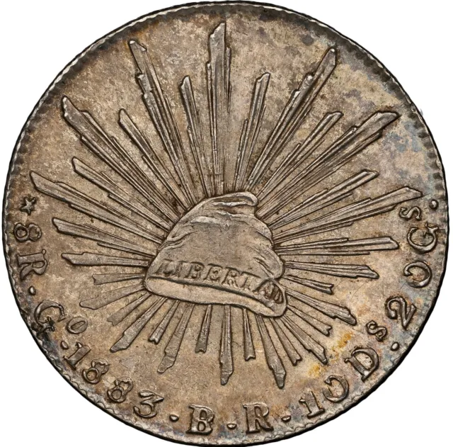 Mexico Silver 8 Reales 1883-Go BR Guanajuato Mint. NGC MS-62! Super Attractive!