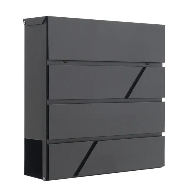 Letter Post Box Large Mail Box Steel Lockable Outdoor Wall Mounted Mailbox Black