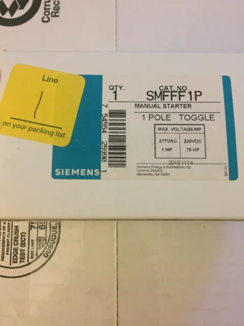 Siemens 1 Pole Manuel Starter Toggle SMFFF1P New   UPC# 754554259901