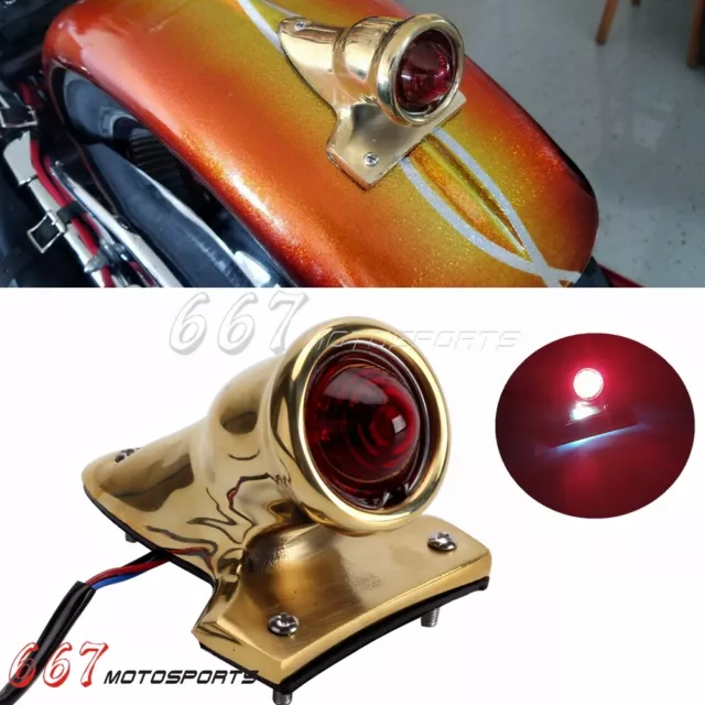 For Harley Bobber Chopper Cafe Racer Crocker Style Brass Integrated Tail Light
