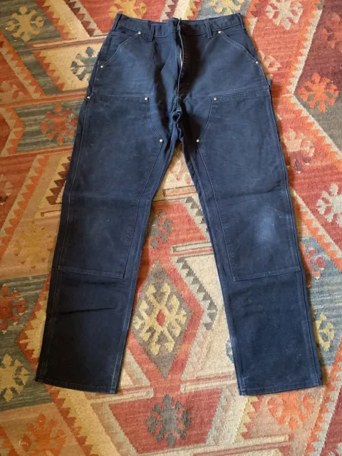 Vintage Carhartt Double Knee Pants Jeans Distressed Workwear Mens Size 36 Black