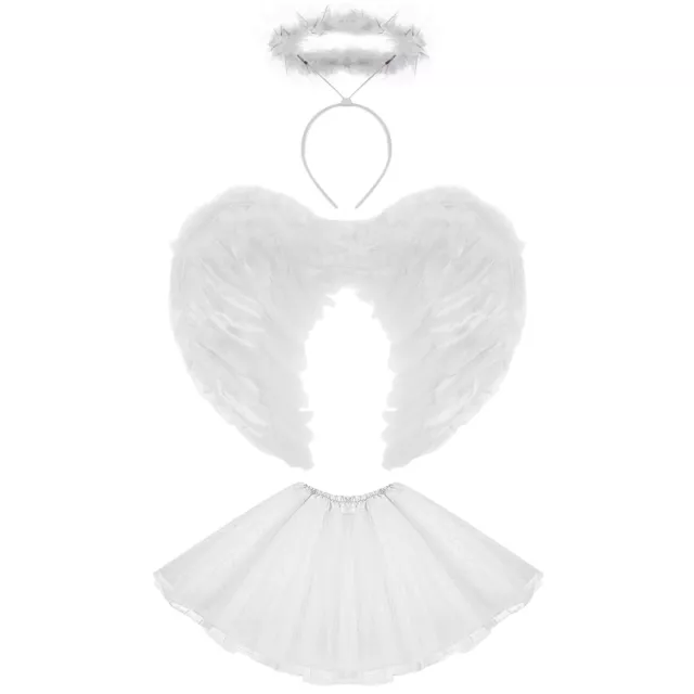 Girls White Angel Fairy Halloween Fancy Dress Tutu Costume Hen Party Outfit