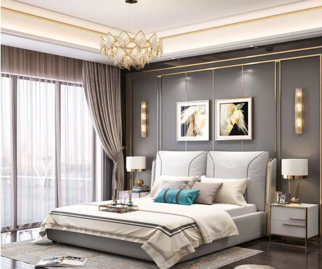 Complet Set Lit 2x Table de Chevet 3 Parties Chambre à Coucher Sets Luxe Design