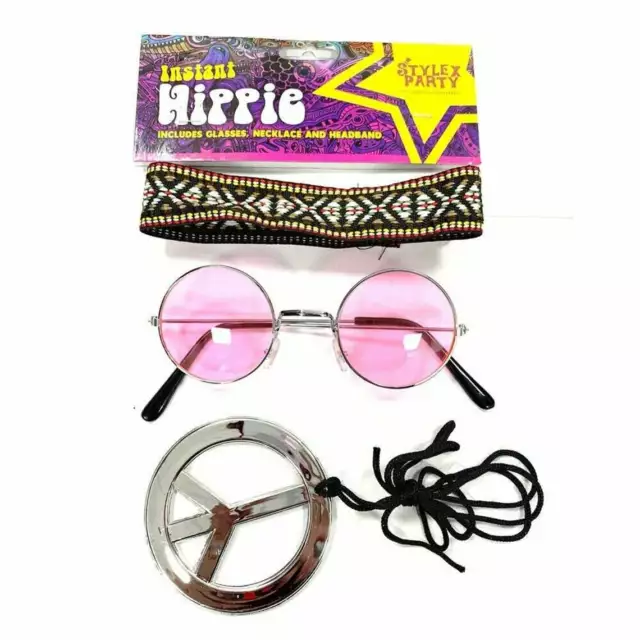 Pink Hippy Kit | Fancy Dress Glasses Set Costume Hippie 1960 Peace Sign