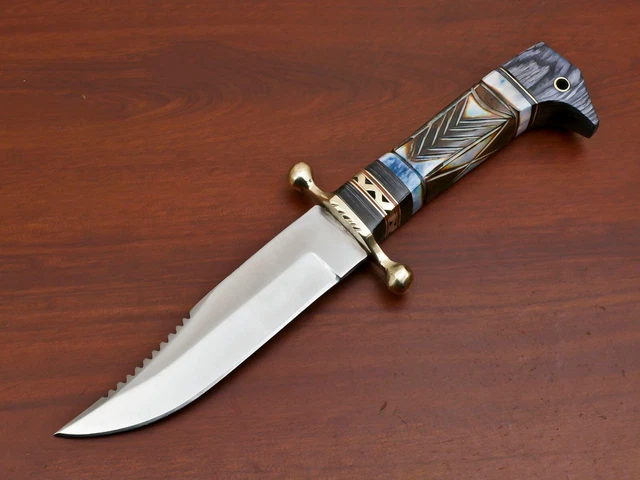 Hand Made D2 Blade Steel Hunting Knife- Stained Camel Bone/Pakka Wood  - Za-3624