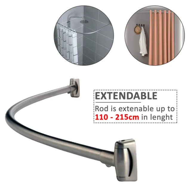 Shower Curtain Rod Rail / Chrome Stainless Steel Curved Oval Bath Tub Adjustable