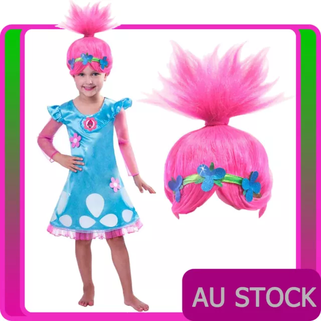 Girls Poppy Trolls Wig Pop Child Wigs Party Hair Kid Book Week Costume Accessory