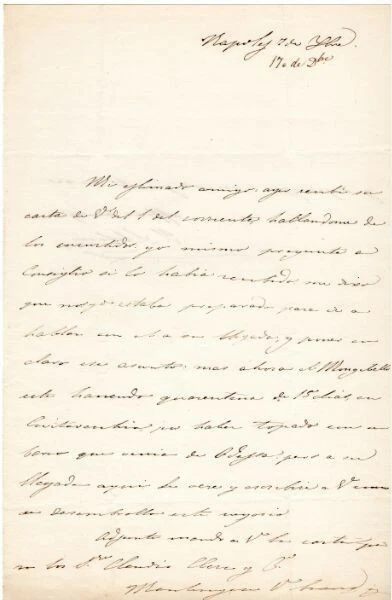 IGNACIO ALVAREZ DE Toledo Y Palafox Conde De Sclafani, Carta Autografo