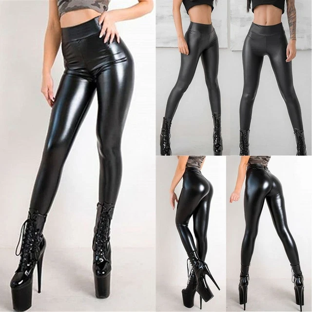 Dames Moulant Taille Haute Sexy Décontracté PU Cuir Pantalon Leggings No Velours