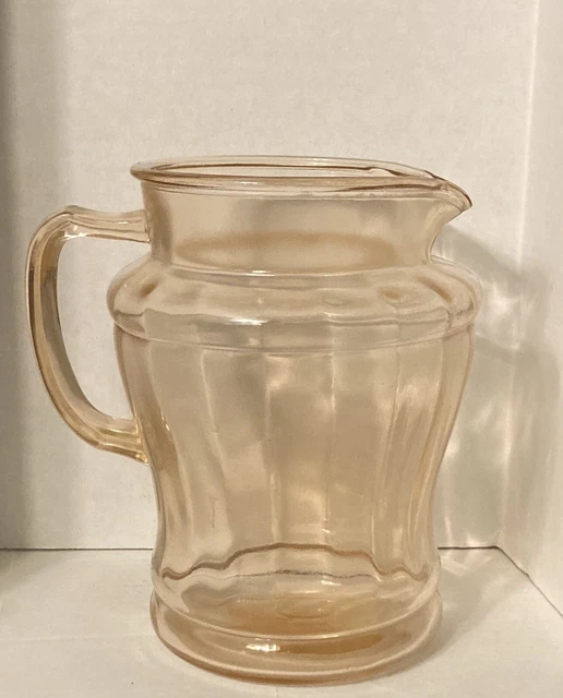 Pink Depression Glass Pitcher, Colonial Style, No Markings, 8” Tall