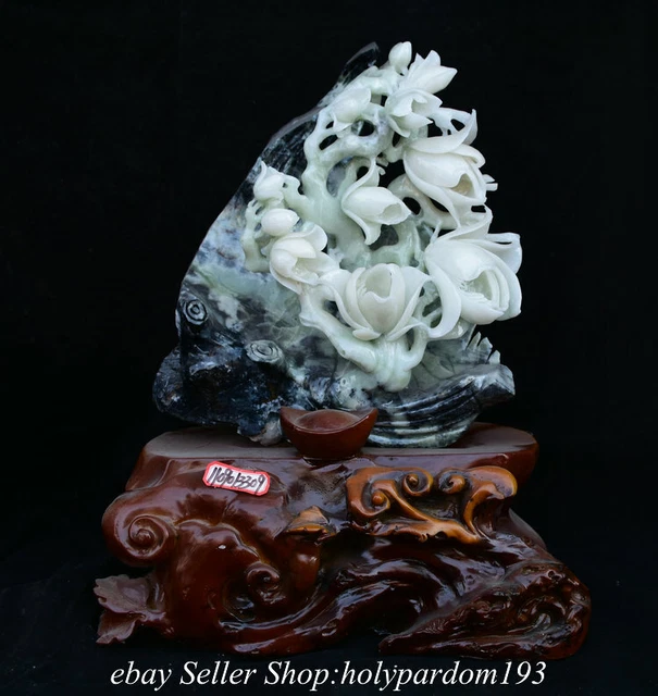 16.4" Chinese Natural Xiu Jade Carving Fengshui Magnolia denudata Statue