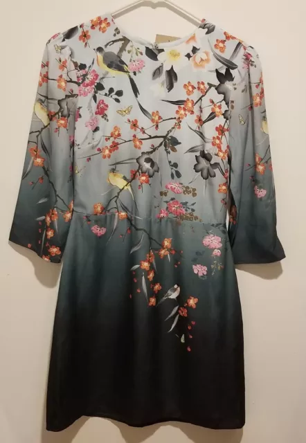 Oasis Green Tone Floral Bird Print Shift Dress Size  - US 4