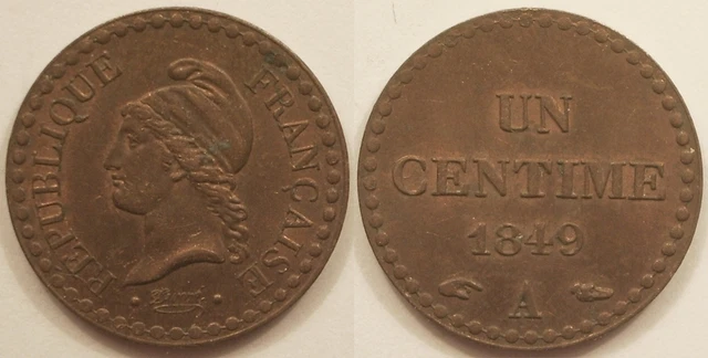 1 Centime Dupré 1849 A, TTB+ à SUP !!