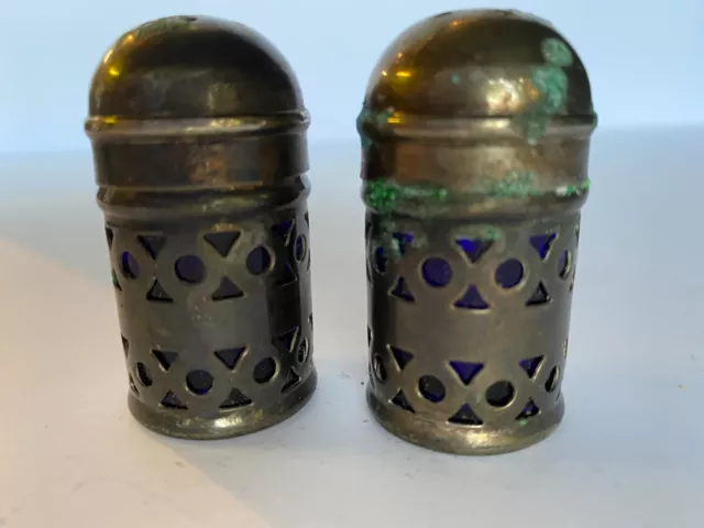 Birks Apex Silver Plated Salt & Pepper Shakers Cobalt Blue Glass - Vintage