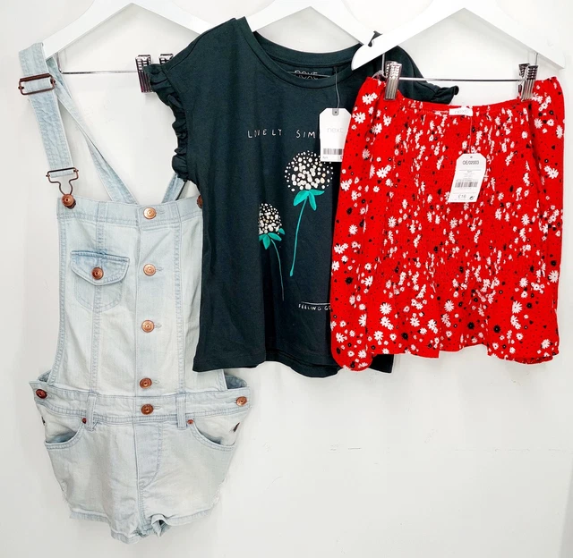 Next H&M Girls Bundle Size Ages 8-9 Years Denim Dungaree Shorts Blouse New & PL
