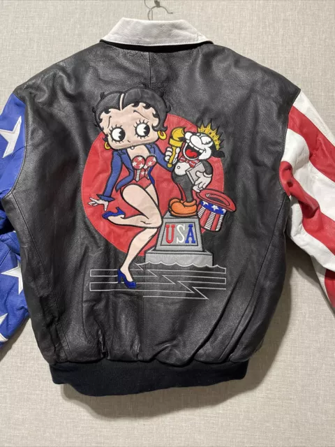 VTG. Betty Boop Leather Jacket Small Black Motorcycle Cartoon Pop Baggy USA 90’s 2