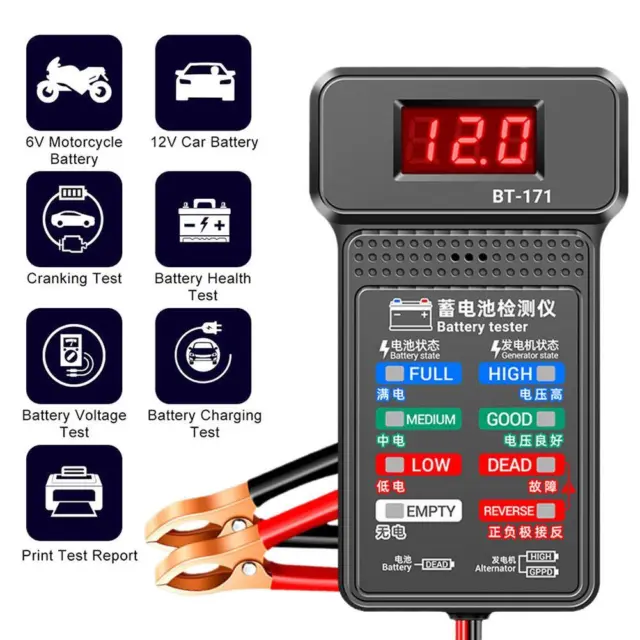 Digital 12V Car Battery Tester Automotive Cranking Test Charging Analyzer F4W4 ^