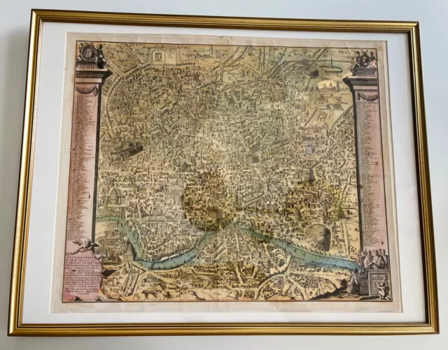 Orig. Framed, Colored Map Ancient Rome, 1696, Pieter van der Aa; Pirro Ligorio