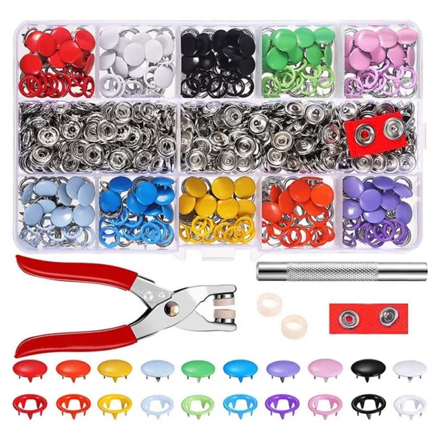 Plier Tool + 100 Sets 10 Colors Metal Sewing Buttons Hollow Solid Prong8128