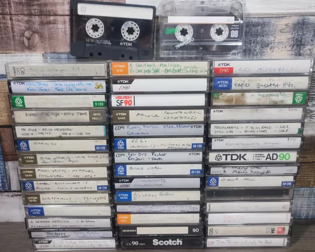 Bundle of 44 Pre Recorded Blank Audio Music Cassette Tapes -Used- Mainly TDK 90