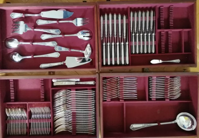 Pompadour Ercuis Silver Plated Set 12 Dinner Knives Forks Spoons New France