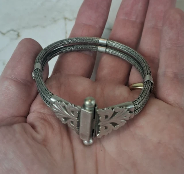 Bracelet Berbère Ancien Début XXe - Métal Argenté & Cabochons Verre Corail - Style Art Nouveau - Occasion