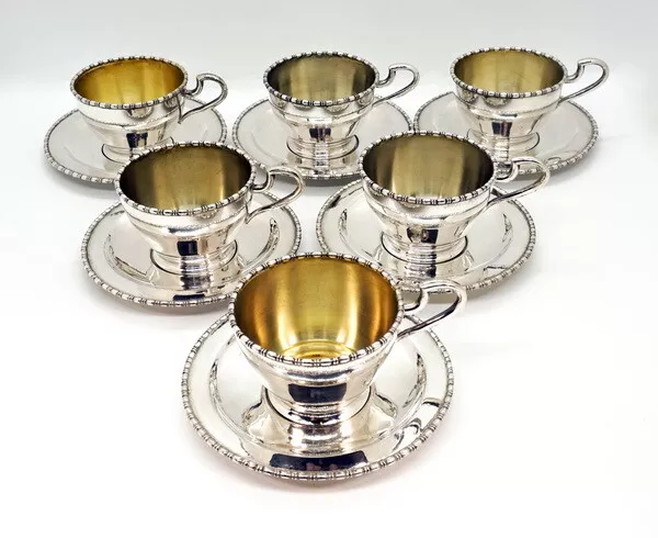 Viena Plata 6 Moca Tazas + Bajo Plato Plata Mocha Copas Vienna Um 1890B