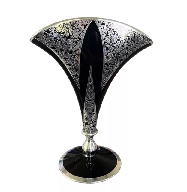Rockwell Silver Co Art Deco Vase Sterling Silver Overlay on Black Ebony *RARE*