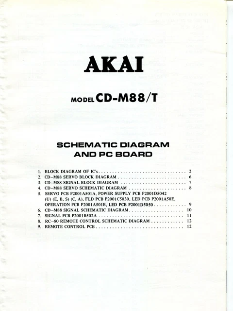 VINTAGE AKAI MODEL CD-M88T CD-Player Schaltplan & PC-Platine EUR 17,44