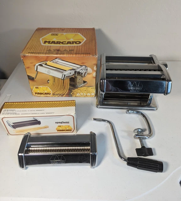 Marcato Atlas Pasta Maker 150 Machine Hand Crank Turn With Spaghetti Attachment Marcato Atlas Pasta Maker 150 Machine Hand Crank Turn With Spaghetti Attachment