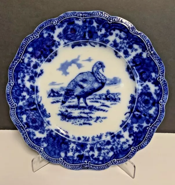 Ridgways Staffordshire Flow Blue Turkey Dinner Plate 10" Antique England