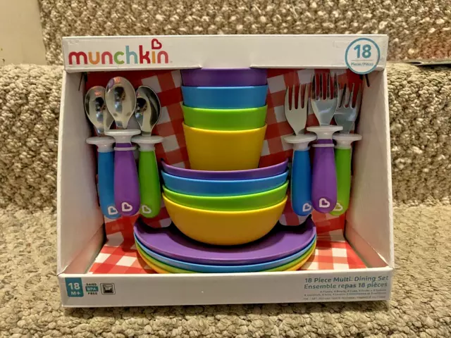Munchkin 18-Piece Kids Dining Set Plates, Bowls, Cups & Utensils