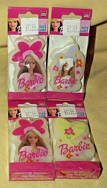 Barbie Candle Set 4 Heart Flower Head Cake Mate Birthday Party Girl 1999 New.