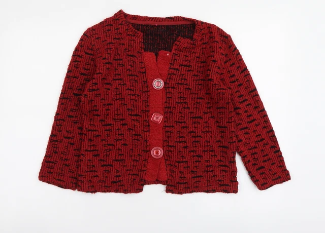 Cardigan acrilico da donna rosso collo rotondo taglia M
