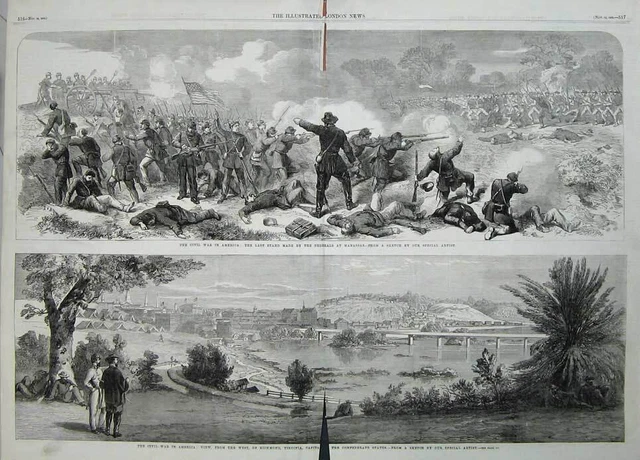 Old Antique Print Civil War America 1862 Manassas Richmond Virginia Art 19th