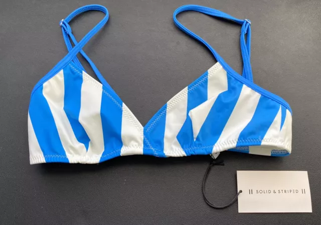 NEW SOLID & STRIPED The Brigitte Bikini Top in Sea Stripe Blue White Sz XS 0 $88