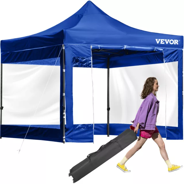 VEVOR Carpa Plegable 3 x 3 m con Bolsa Cenador para Patio Altura Ajustable Azul