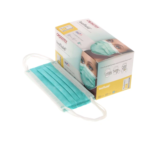 Crosstex GCIGR Isofluid Earloop Disposable Face Masks Fluid Resistant Green 50Bx