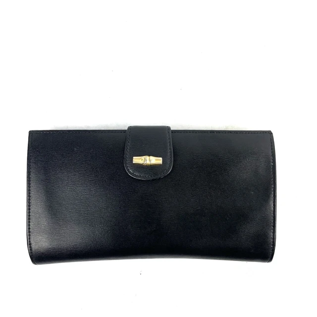 Longchamp Roseau Wallet Back Leather Gold Hardware Organizer Clutch Made France