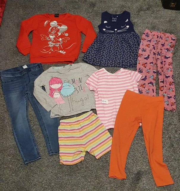 pacchetto joblot ragazze vestiti 3-4 anni abito disney minnie top leggings jeans pj
