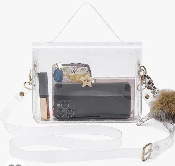 Clear 1 Pocket Purse Handbag See Through Gold Twist Latch