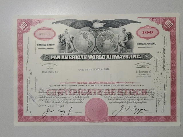 Pan American World Airways Cancelled Stock Certificate