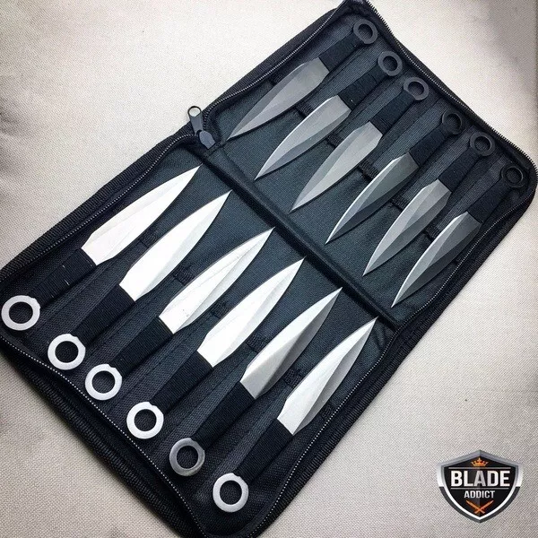 12PC Ninja Tactical Combat Ninjutsu Kunai Fixed Blade Throwing Knife Knives Set