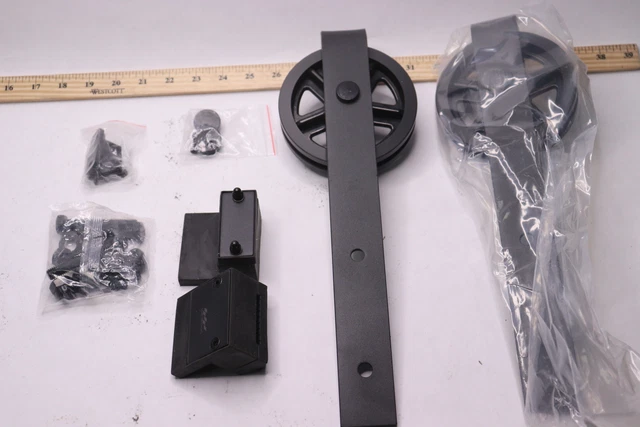 Winsoon Straight Design Sliding Roller Barn Door Track Kit Black 30" x 84"