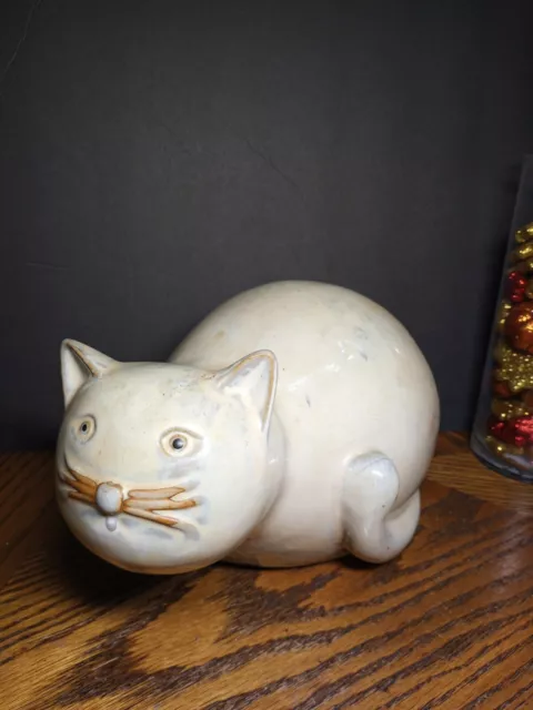 Cat Statue Ceramic Beige 10.5''