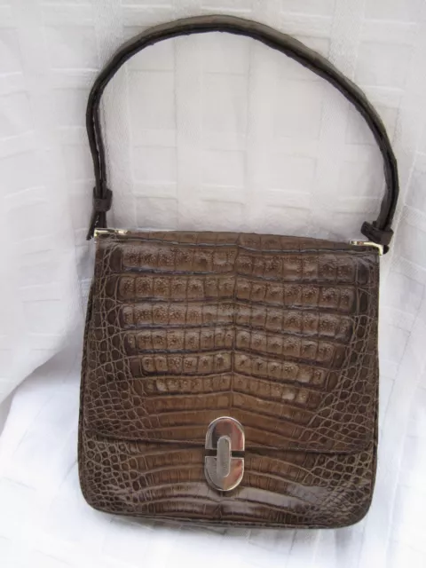 Vintage Leder Kroko Prägung Handtasche braun Goldpfeil