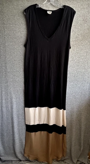 Haute Hippie Womens Maxi Tank Dress Large Black Brown Beige Stripe Woven Jersey