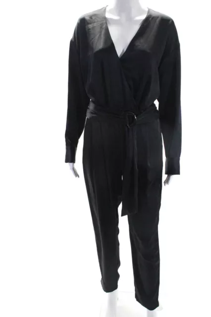 Ramy Brook Womens V Neck Long Sleeved Belted Slim Leg Jumpsuit Black Size 4